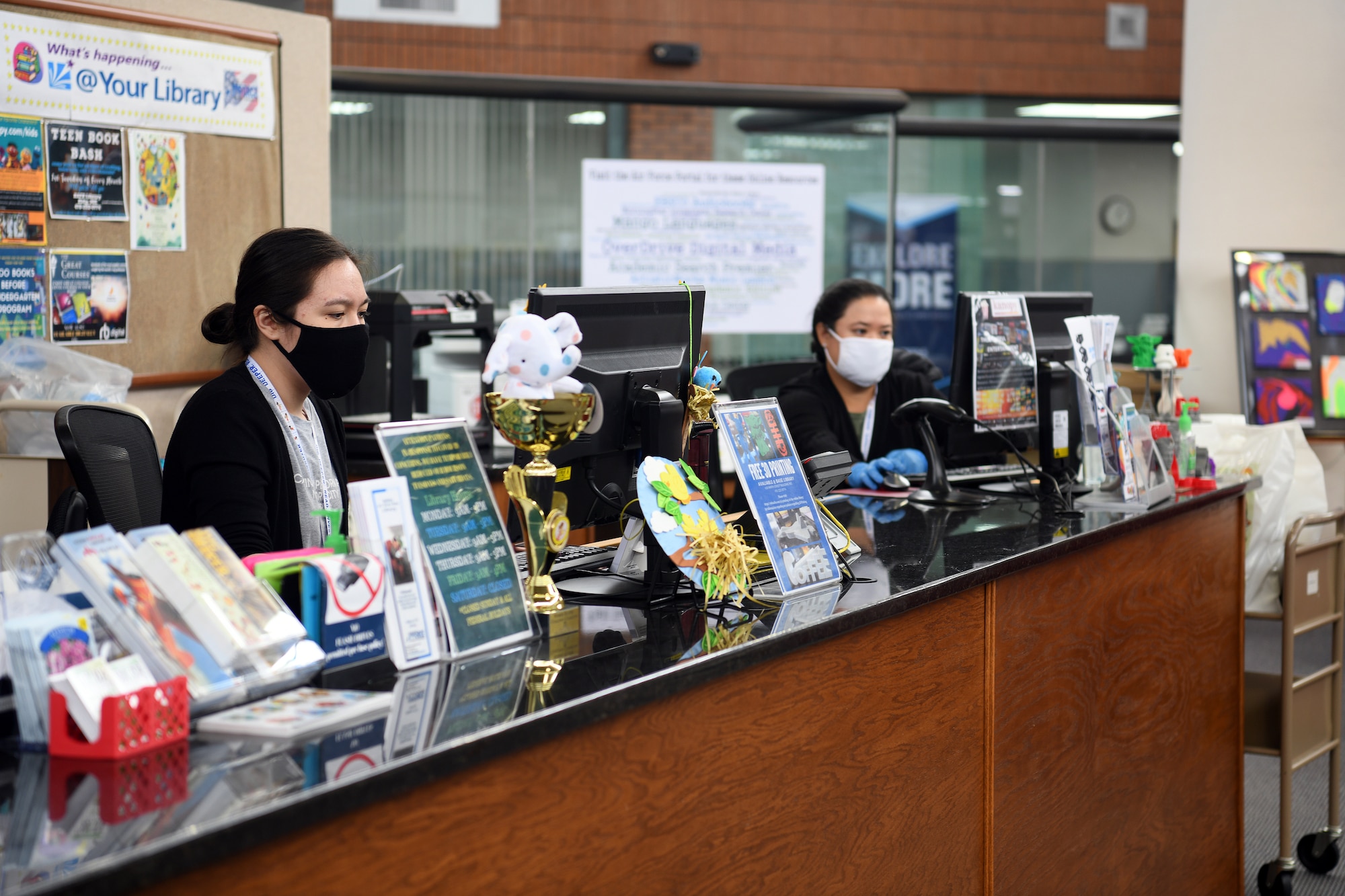 The Robins library staff has readied the facility to welcome patrons once again, June 15, 2020. New rules have been put in place to The Robins library staff has readied the facility to welcome patrons once again, June 15, 2020. New rules have been put in place to keep visitors safe during the pandemic. The library is located on the first floor of the 78th Air Base Wing Headquarters, Bldg. 905. (U.S. Air Force photo by Kisha Johnson)