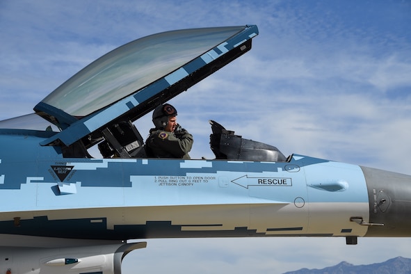 Lt. Col. Beau Wilkins, 514th Flight Test Squadron, prepares to launch an F-16 Fighting Falcon with a "ghost" paint scheme at Hill Air Force Base, Utah, June 3, 2020. (U.S. Air Force photo by R. Nial Bradshaw)