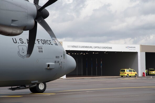 A photo of an aircraft sitting in Luxembourg.