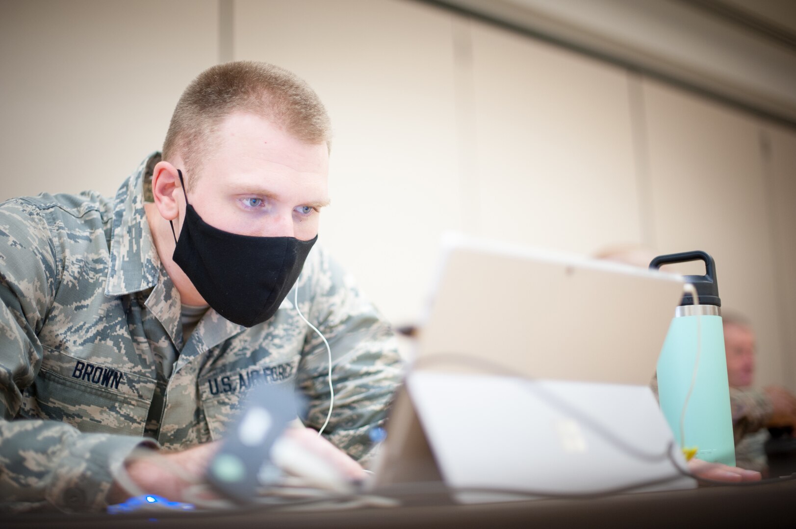 Members of the 291st Combat Communications Squadron train June 7, 2020, at Joint Base Pearl Harbor-Hickam, Hawaii. The team of Airmen set up a mobile training station to conduct their weekend drill, without relocating to their geographically separated unit, based in Hilo. Members of the Hawaii Air National Guard have been reducing their routine travel routes to prevent the spread of COVID-19.
