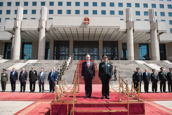 Defense Secretary James N. Mattis meets with China's Defense Minister Gen. Wei Fenghe at the People's Liberation Army's Bayi Building in Beijing, June 28, 2018. (DoD photo by Army Sgt. Amber I. Smith)