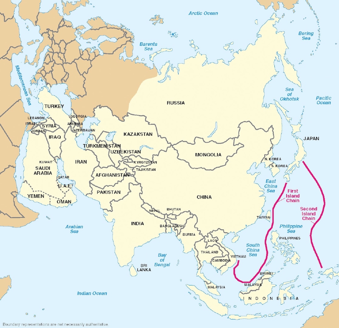 Geographic boundaries of the first and second island chains.