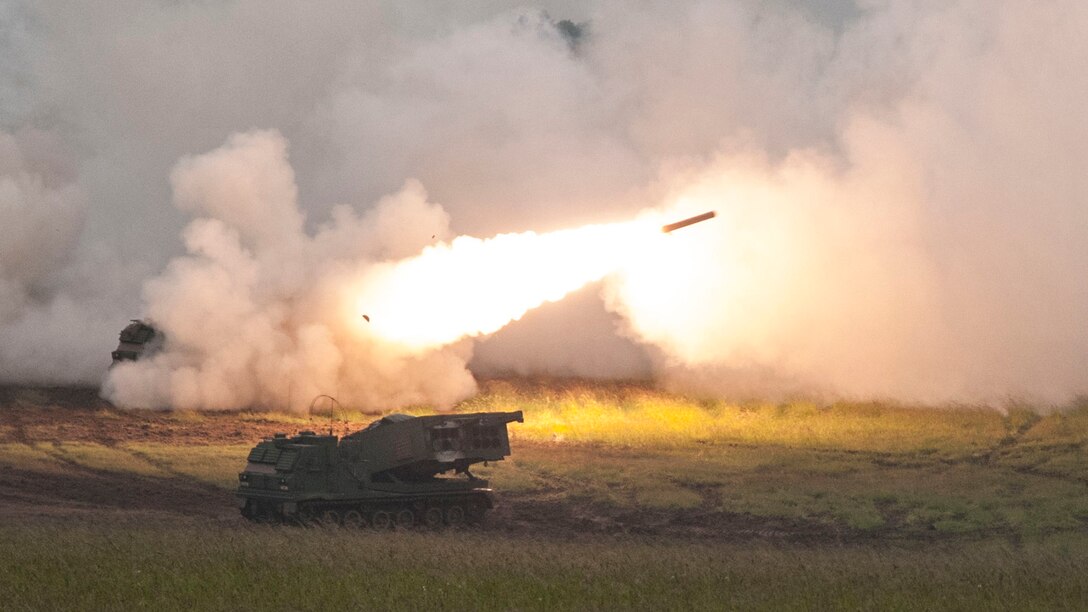 Multiple Launcher Rocket System, reduced range rocket, live fire in Grafenwöhr