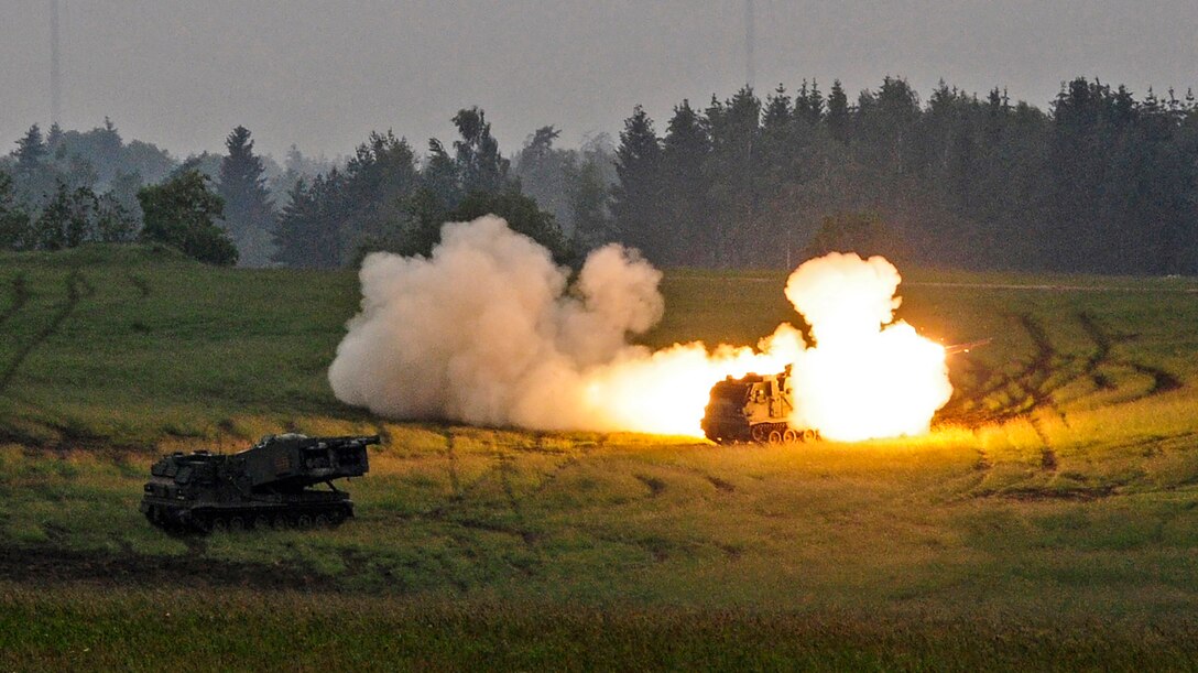 Multiple Launcher Rocket System, reduced range rocket, live fire in Grafenwöhr