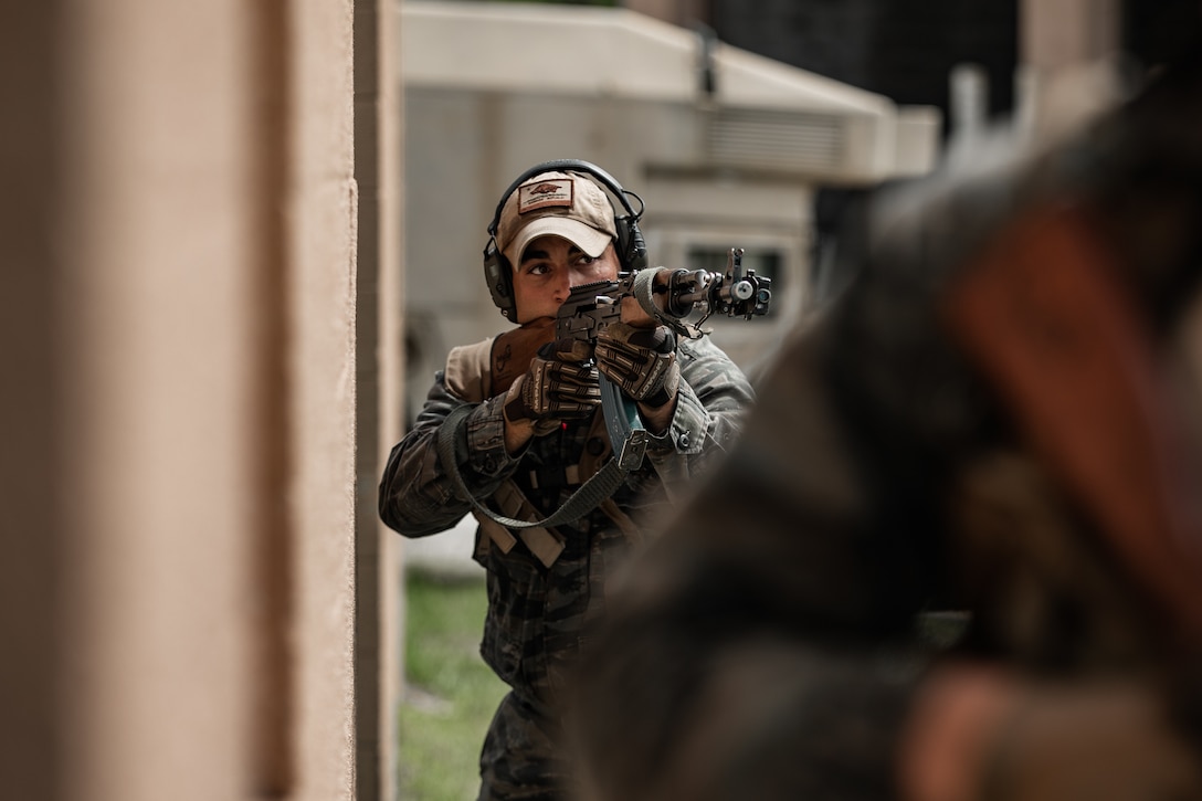 A U.S. Marine provides security during a training event at Camp Lejeune, N.C., May 27.