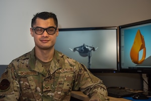 U.S. Air Force Staff Sgt. Andrew Schaeffer, 1st Maintenance Squadron F-22 Raptor egress craftsman, helped create 3D printed masks for 1st Fighter Wing personnel at Joint Base Langley-Eustis, Virginia, May 4, 2020.