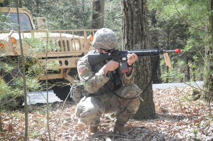 U.S. Army 1st Lt. Cody Greenawalt provides security during a convoy and IED avoidance training exercise. Countering improvised explosive devices is an essential skill that 28th ECAB Soldiers must fine-tune prior to deployment.