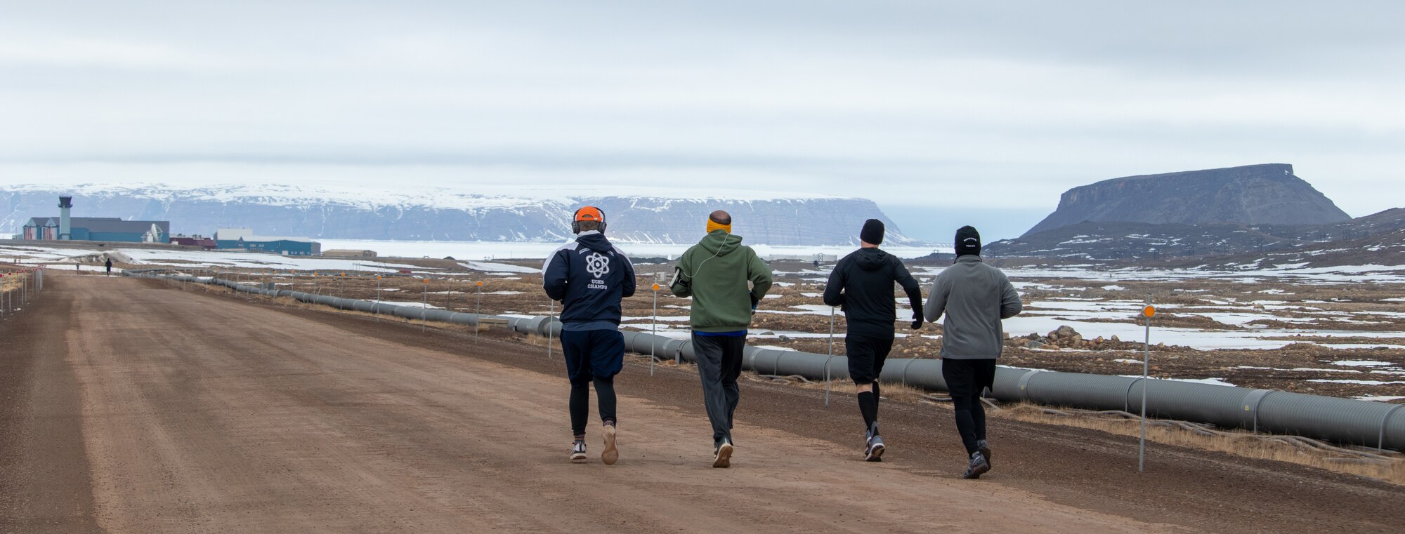 THULE AIR BASE, Greenland – 12th Space Warning Squadron Airmen participate in a half marathon on Thule Air Base, Greenland, May 23, 2020. The event helped bring Airmen and their civilian coworkers together in a fun and safe environment to promote physical fitness.  (Courtesy photo)