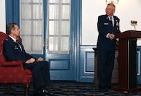 U.S. Air Force Maj. Gen. Ricky Rupp, Air Force District of Washington commander, provides comments during the 11th Wing activation and assumption-of-command ceremony on Joint Base Anacostia-Bolling, Washington D.C., June 12, 2020. The 11th Wing -- The Chief’s Own will be one of two installation host-unit wings that fall under the AFDW purview. The wing was activated on the base in preparation for assuming host-wing responsibilities when the base officially transfers from Navy to Air Force responsibility in October 2020. (U.S. Air Force photo by 1st Lt. Kali L. Gradishar)