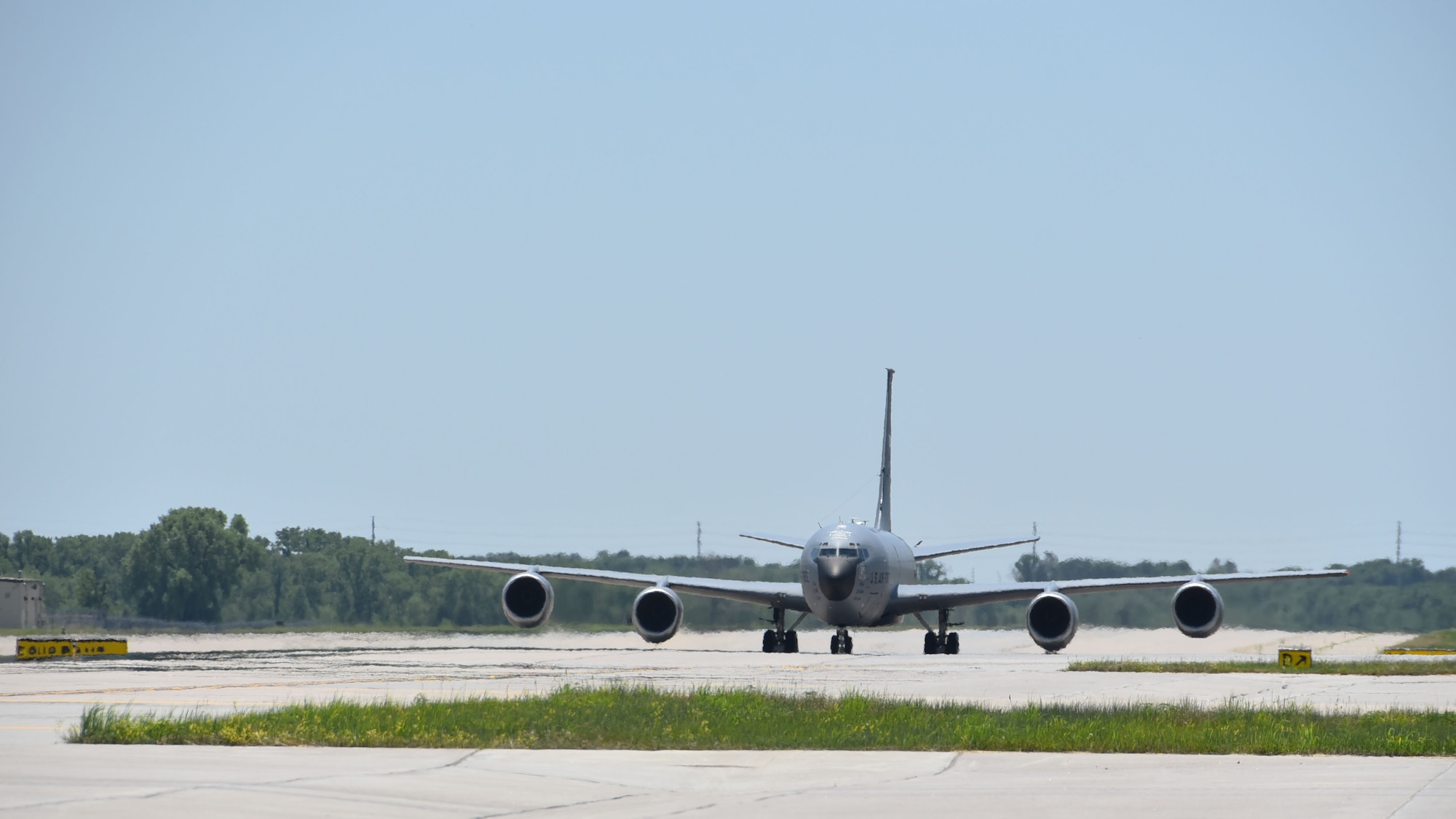 A KC-135 Stratotanker, tail number #58-0124 , lands after flying for the last time as part of routine training during the 931st Air Refueling Wing Unit Training Assembly June 6, 2020, at McConnell Air Force Base, Kan.