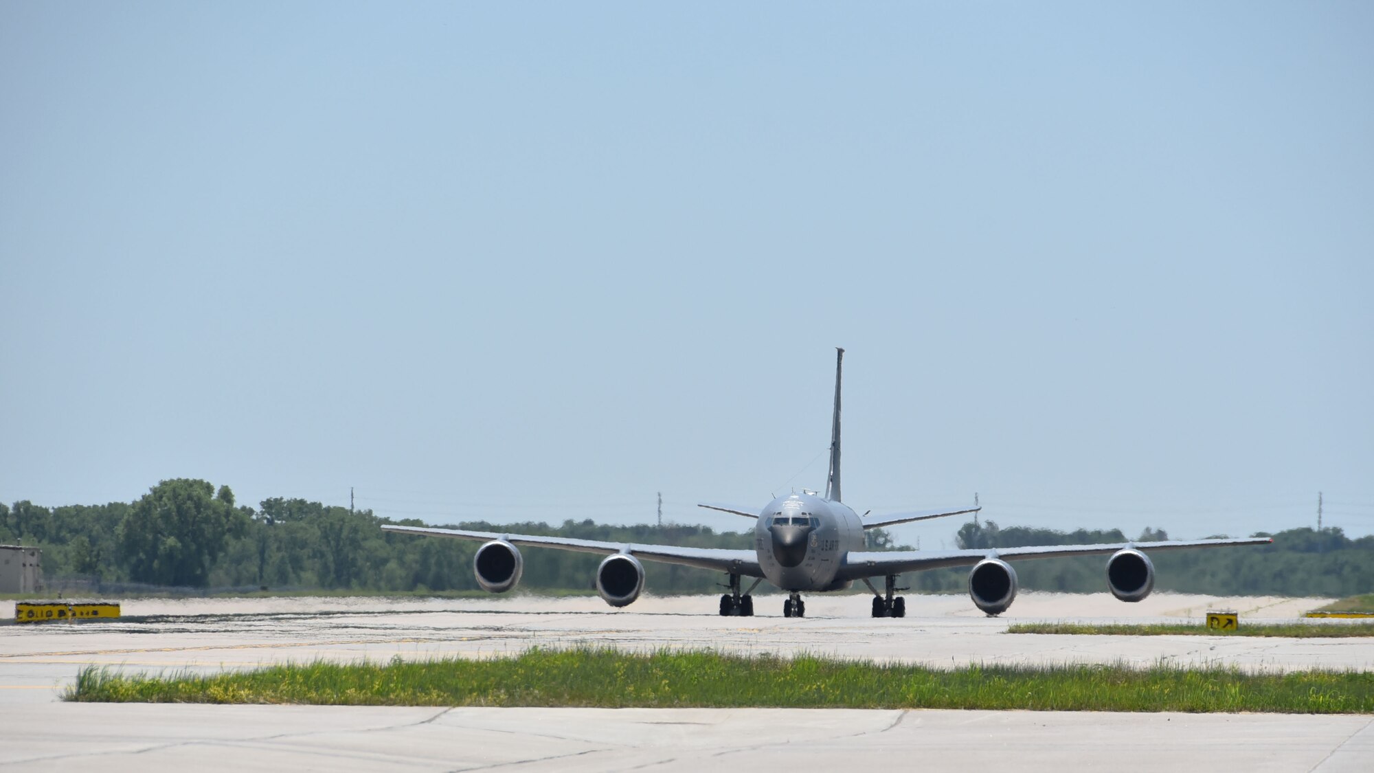 A KC-135 Stratotanker, tail number #58-0124 , lands after flying for the last time as part of routine training during the 931st Air Refueling Wing Unit Training Assembly June 6, 2020, at McConnell Air Force Base, Kan.