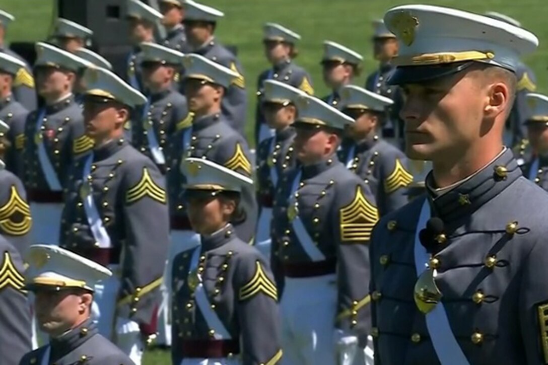 West Point cadets stand in formation.