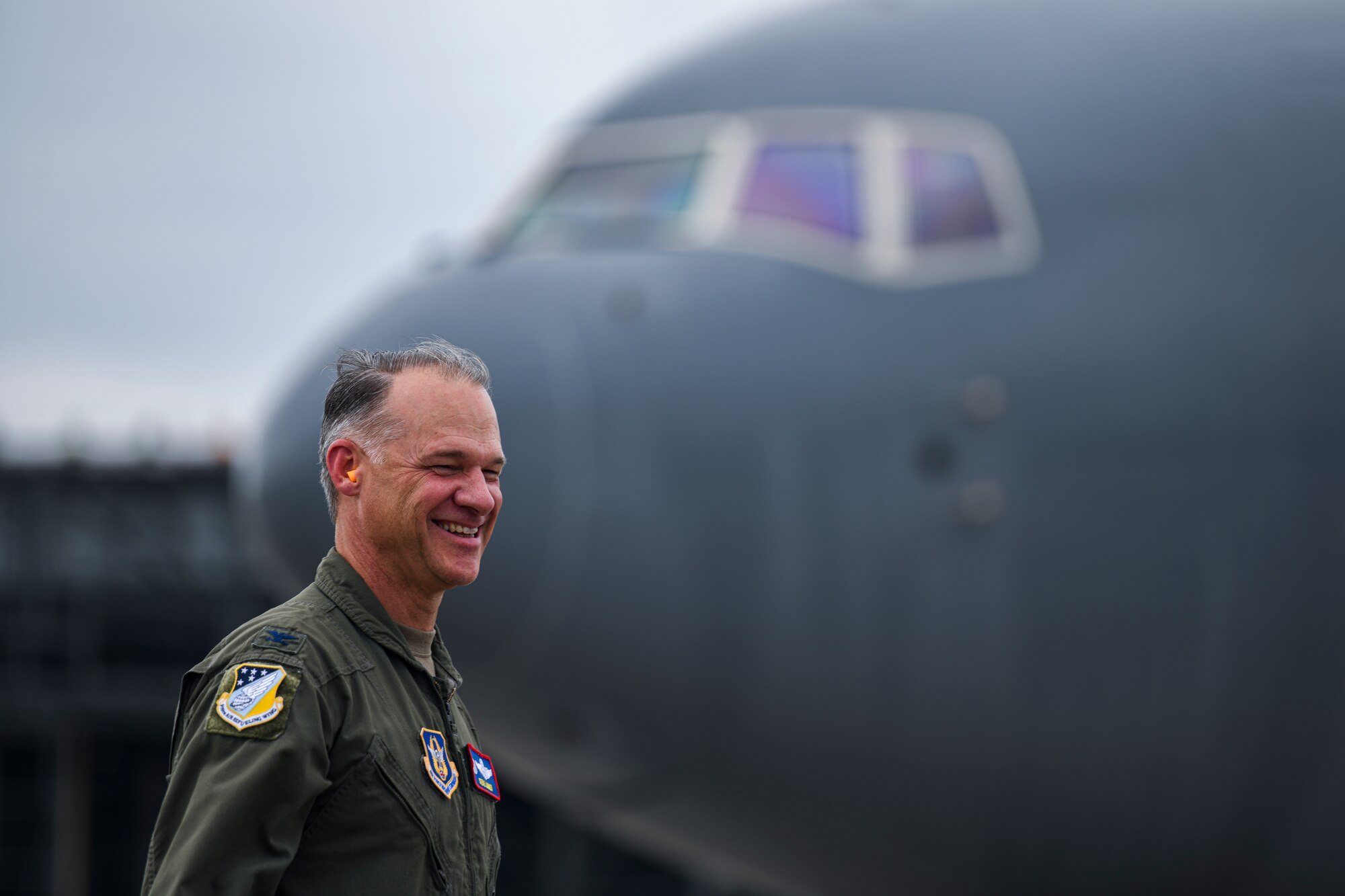 The first KC-46 Pegasus lands at Seymour Johnson Air Force Base, North Carolina, June 12, 2020. The KC-46 will fall under the 916th Air Refueling Wing, replacing the KC-135 Stratotanker. (U.S. Air Force photo by Senior Airman Jacob Derry)