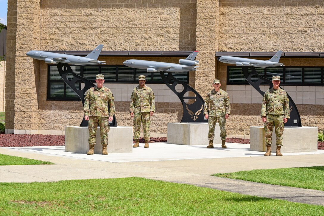 The first KC-46 Pegasus lands at Seymour Johnson Air Force Base, North Carolina, June 12, 2020. The KC-46 will fall under the 916th Air Refueling Wing, replacing the KC-135 Stratotanker. (U.S. Air Force photo by Maj Cruz A. Dolak)