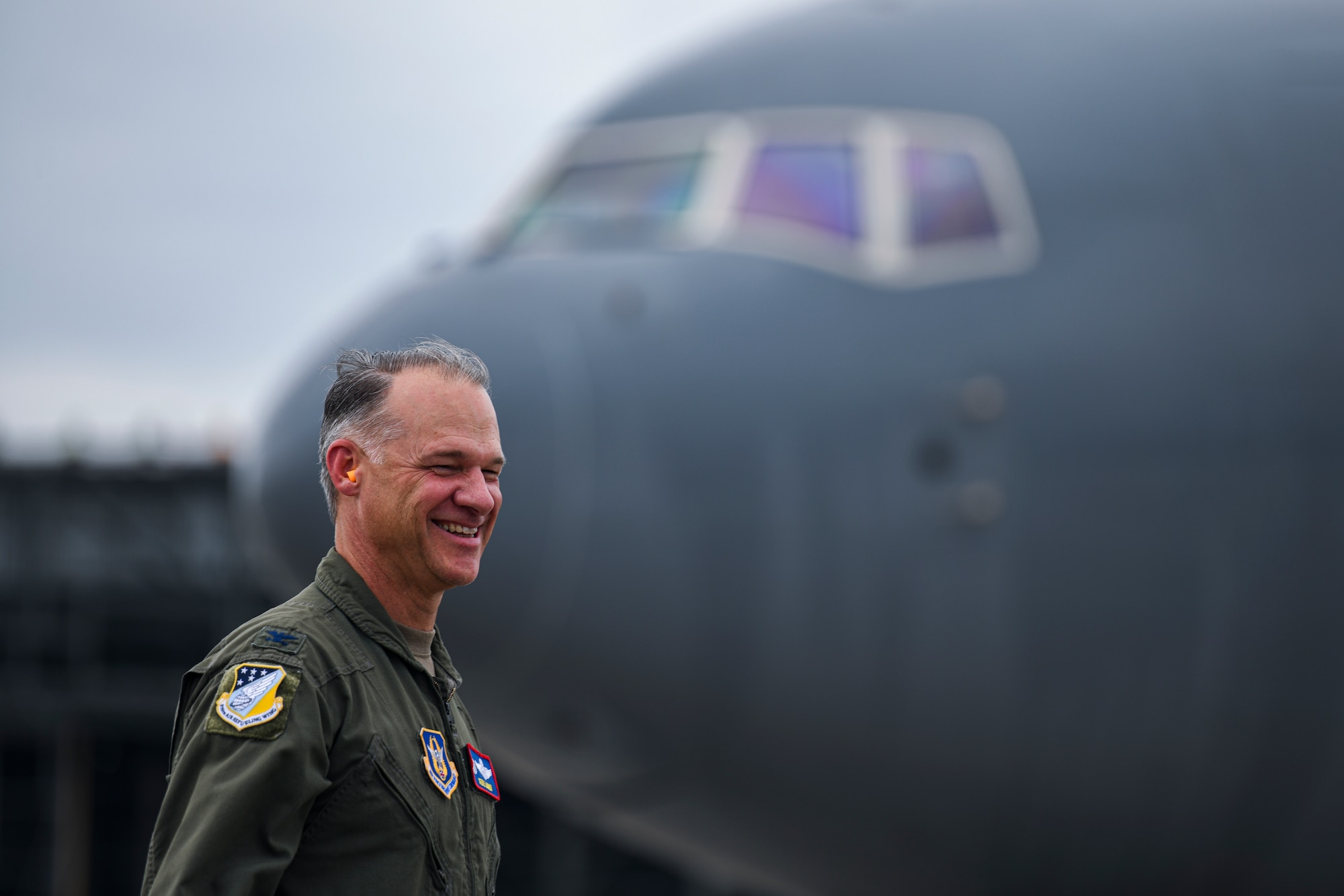 The first KC-46 Pegasus lands at Seymour Johnson Air Force Base, North Carolina, June 12, 2020. The KC-46 will fall under the 916th Air Refueling Wing, replacing the KC-135 Stratotanker. (U.S. Air Force photo by Senior Airman Jacob Derry)