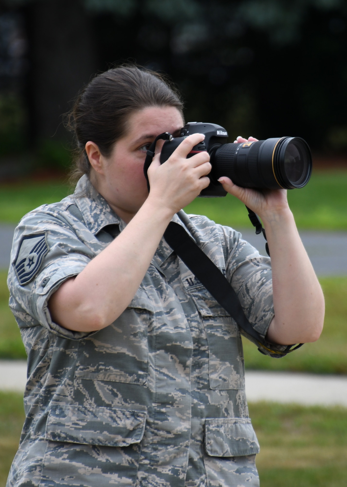 BARNES AIR FORCE BASE, Mass. -- Master Sgt. Lindsey Sarah Watson-Kirwin, 104th Fighter Wing, Massachusetts National Guard, takes a photo, June 11, 2020. (U.S. Air National Guard photo by Airman 1st Class Sara Kolinski)