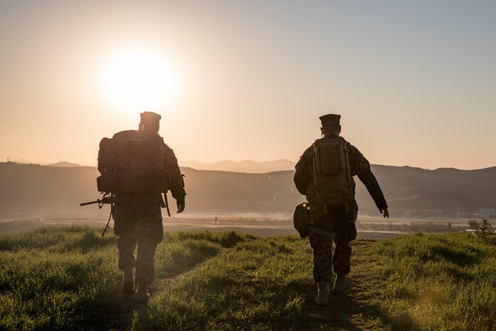 U.S. Marines participate in a battalion-wide hike at Marine Corps Base Camp Pendleton, Calif., Feb. 7.