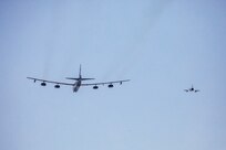 B-52s conduct interoperability training with aircraft from the Baltic Air Policing mission during a long-range, long duration strategic Bomber Task Mission throughout Europe and the Baltic region, June 15, 2020. Participation in multinational exercises enhances our professional relationships and improves overall coordination with allies and partner militaries during times of crisis. (Courtesy photo by Estonian Air Force)