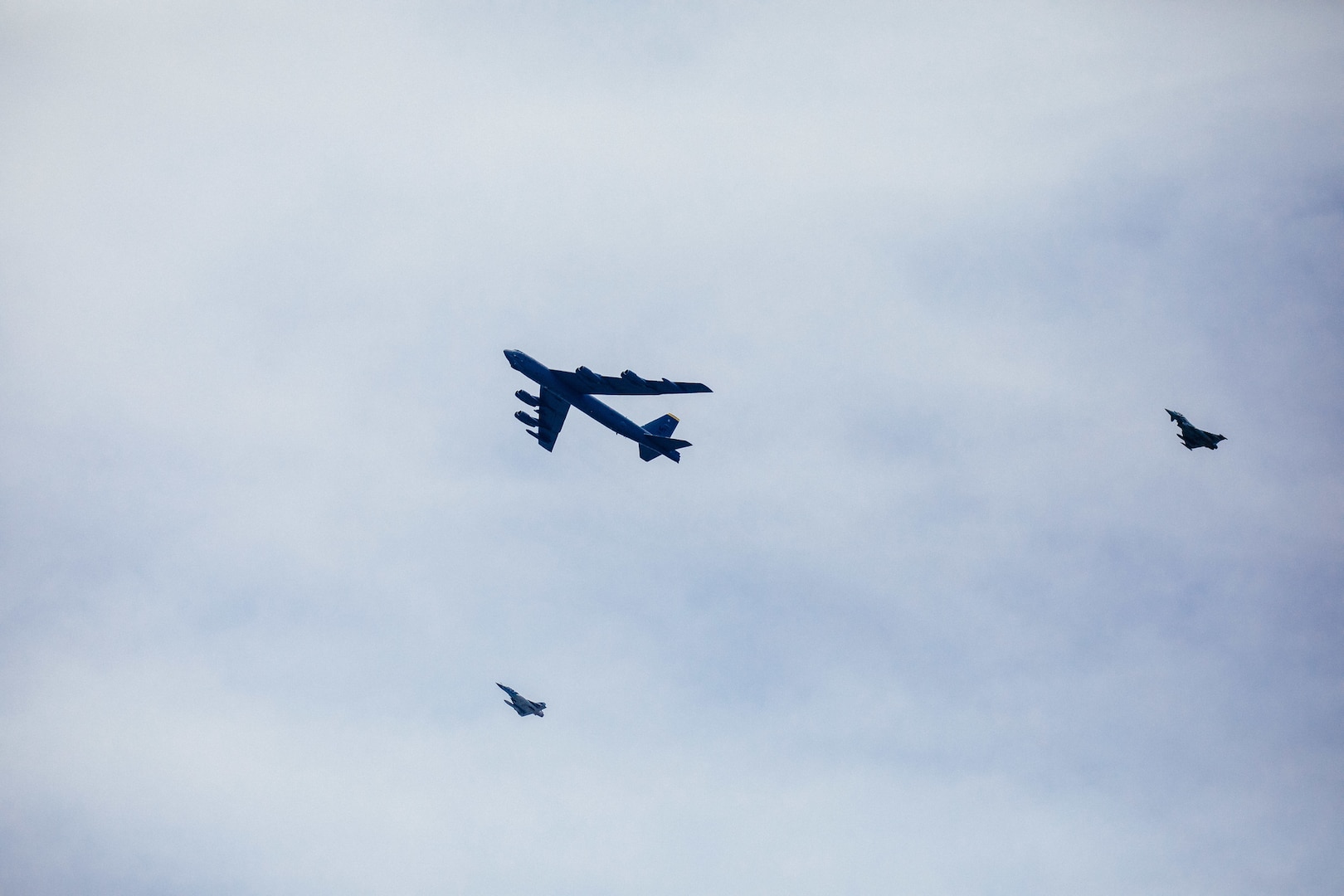B-52s conduct interoperability training with aircraft from the Baltic Air Policing mission during a long-range, long duration strategic Bomber Task Mission throughout Europe and the Baltic region, June 15, 2020. Participation in multinational exercises enhances our professional relationships and improves overall coordination with allies and partner militaries during times of crisis.