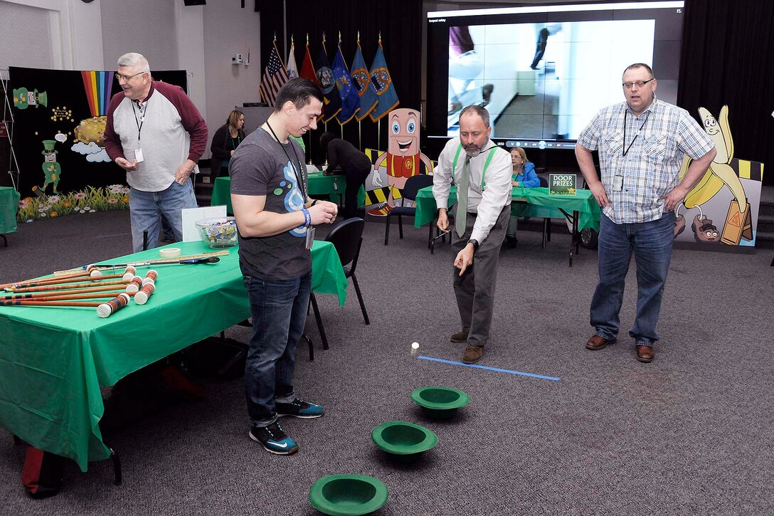 Don Phillips takes time from his duties as director for DLA Installation Management at Battle Creek, Michigan, to participate in the 2017 Spring Into Safety info fair.