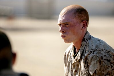 A recruit with India Company, 3rd Recruit Training Battalion, participates in the Combat Conditioning Course at Marine Corps Recruit Depot, San Diego, June 10, 2020.