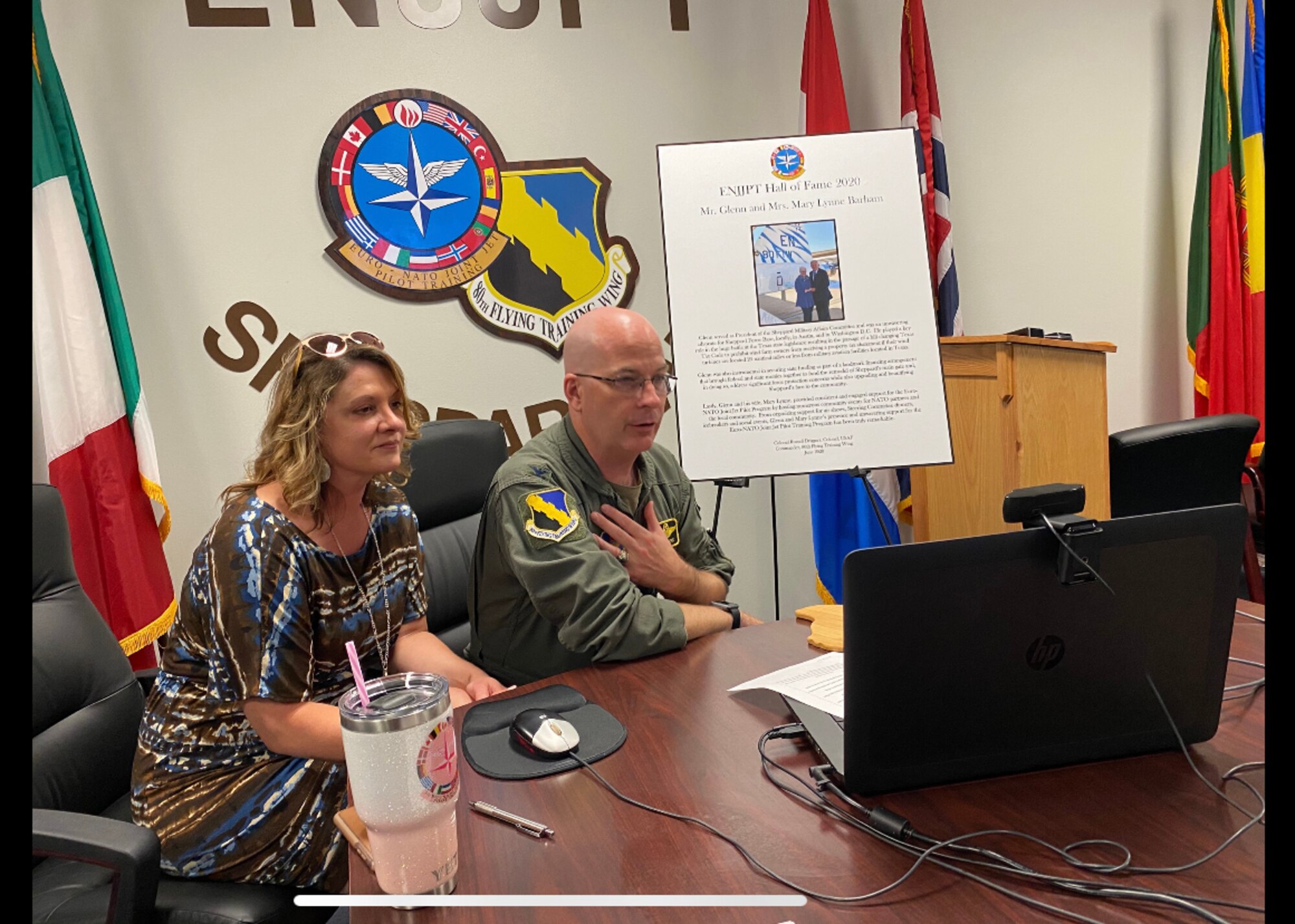 Col. Russell Driggers, 80th Flying Training Wing commander, holds a virtual Hall of Fame induction ceremony. (Courtesy Photo)