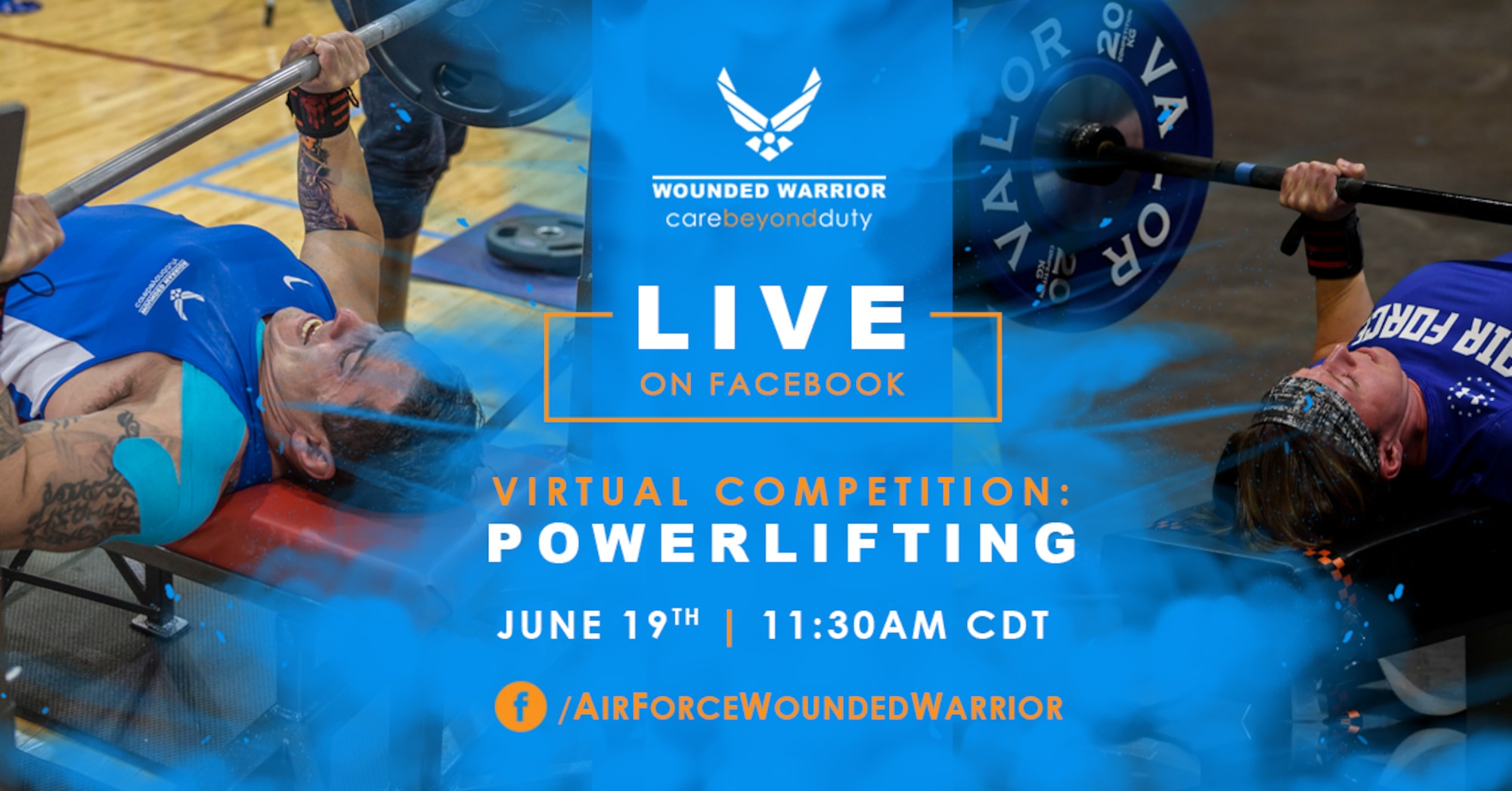 Join us for our first ever Virtual Powerlifting Competition, Friday, June 19th at 11:30 a.m. CDT. (U.S. Air Force Graphic by Kortinae Lozano)