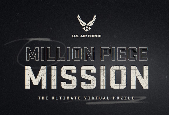 Black screen with white Air Force Logo, and text that reads million piece mission: the ultimate virtual puzzle