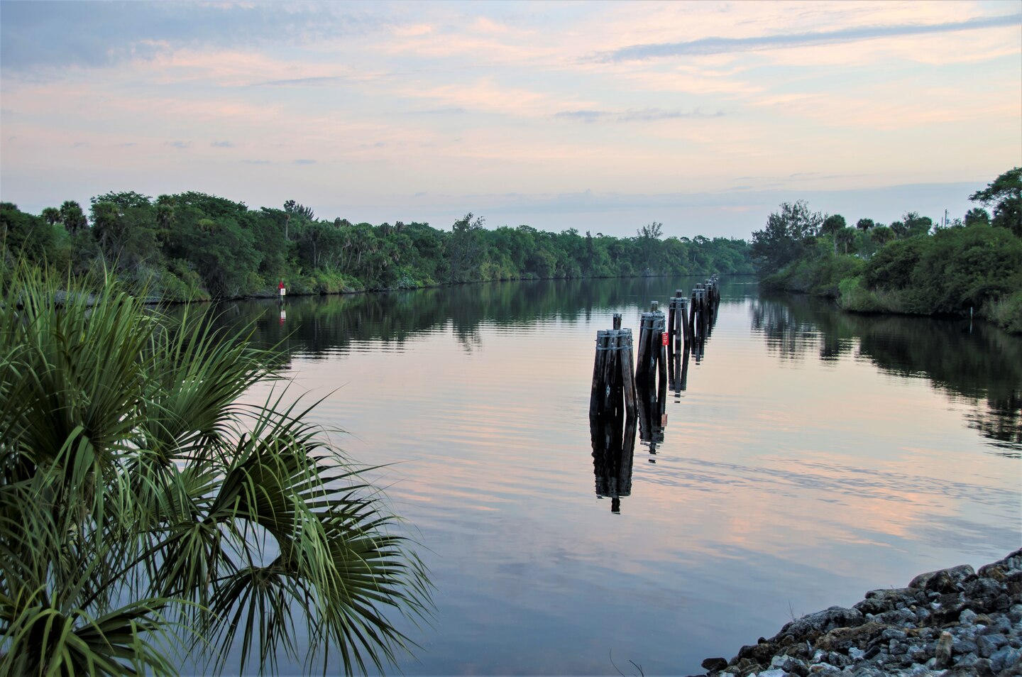 Looking east on the Okeechobee Waterway from the St. Lucie Lock and Dam