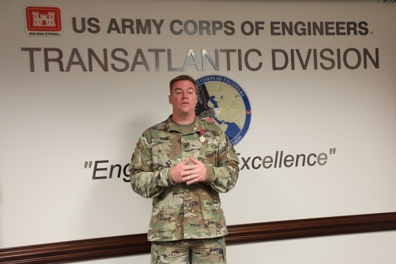 Transatlantic Division Commander Col. (P) Chris Beck was presented with the Legion of Merit for his service as the Division commander during a ceremony June 16, 2020 at TAD’s Headquarters in Winchester, Virginia, just prior a formal ceremony where Beck relinquished command of TAD. Due to COVID-19 restrictions, the award was presented while practicing social distancing.