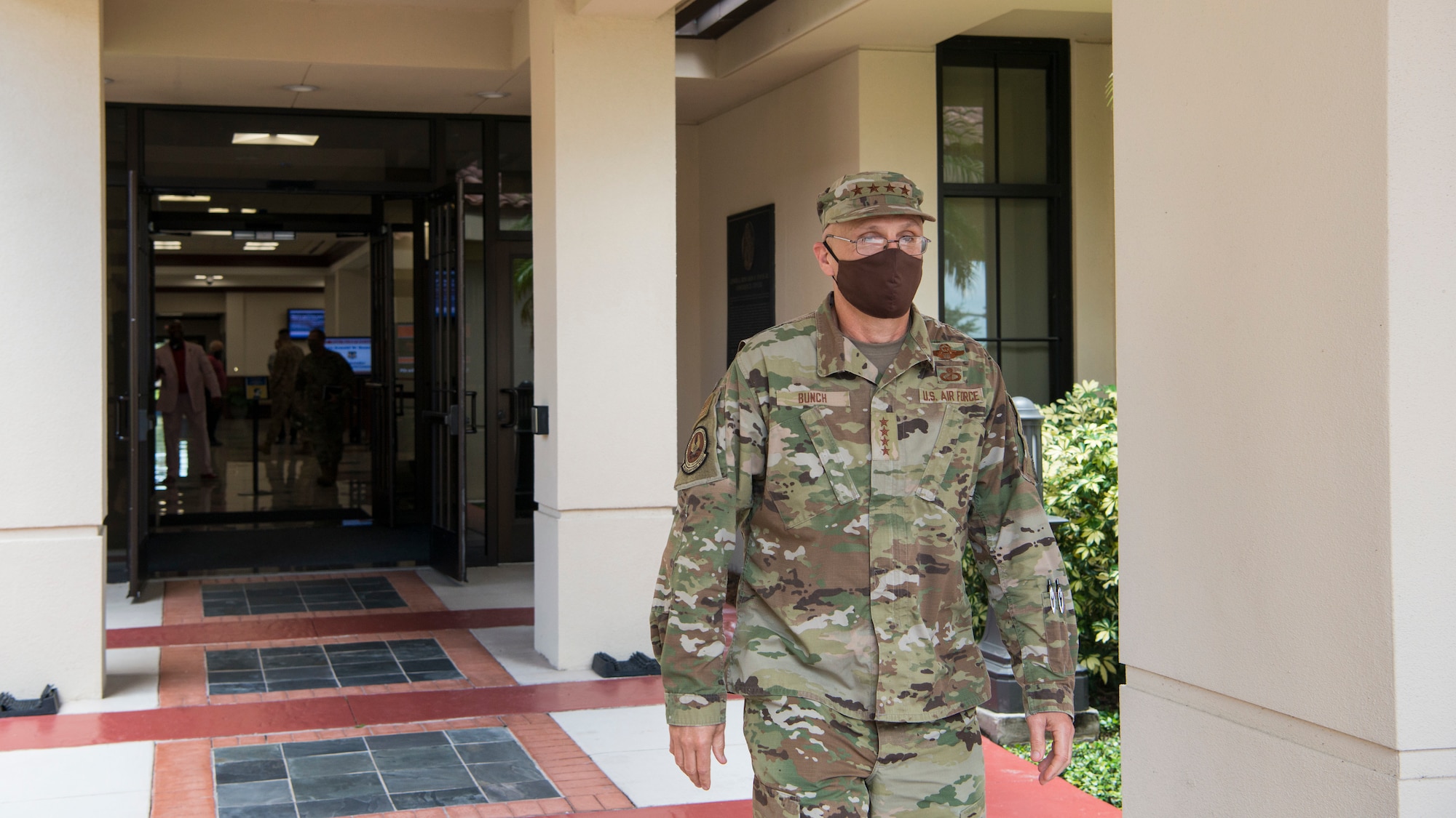 U.S. Air Force Gen. Arnold Bunch, Air Force Materiel Command commander, exits the Davis Conference Center on MacDill Air Force Base, Fla., June10, 2020.