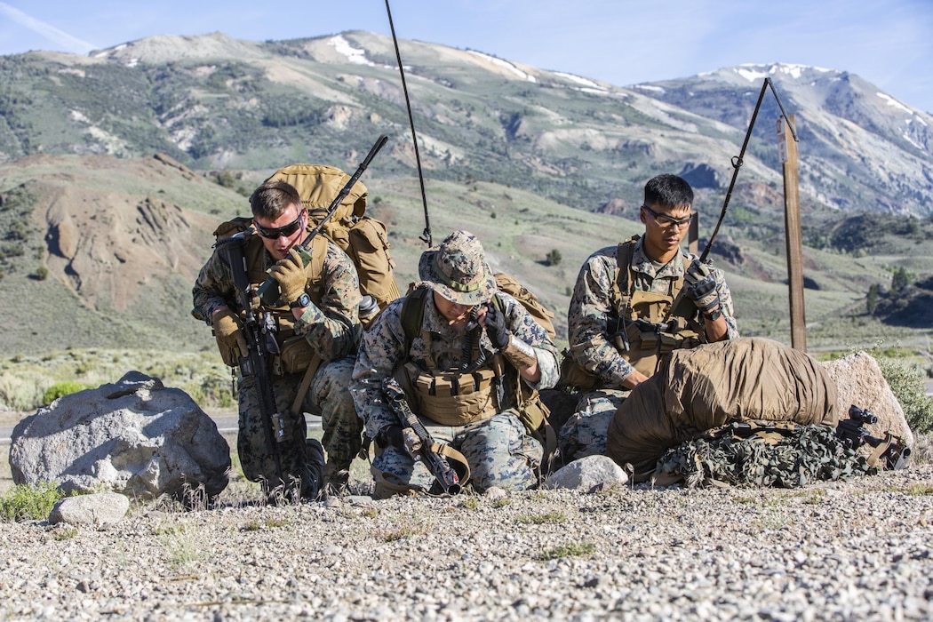 On June 11, 2020, Marines & Sailors from Headquarters Company, 5th Marine Regiment; 3d Battalion, 5th Marine Regiment; and 3d Marine Air Wing conducted an air assault from Marine Corps Air Station Camp Pendleton to the Marine Corps Mountain Warfare Training Center in Bridgeport, California as part of Mountain Exercise 5-20.