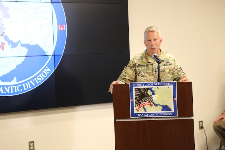 Lt. Gen. Todd T. Semonite, the 54th Chief of Engineers and U.S. Army Corps of Engineers Commanding General, gives remarks at the USACE Transatlantic Division’s Relinquishment of Command ceremony June 16, 2020, in Winchester, Virginia. Due to COVID-19 social distancing restrictions, the event was broadcast live on the Division’s Facebook page to employees across the U.S. and the Middle East. The Division’s outgoing commander, Col. Christopher Beck, departed the organization for his new position as the commander of the USACE Southwest Division in Texas.