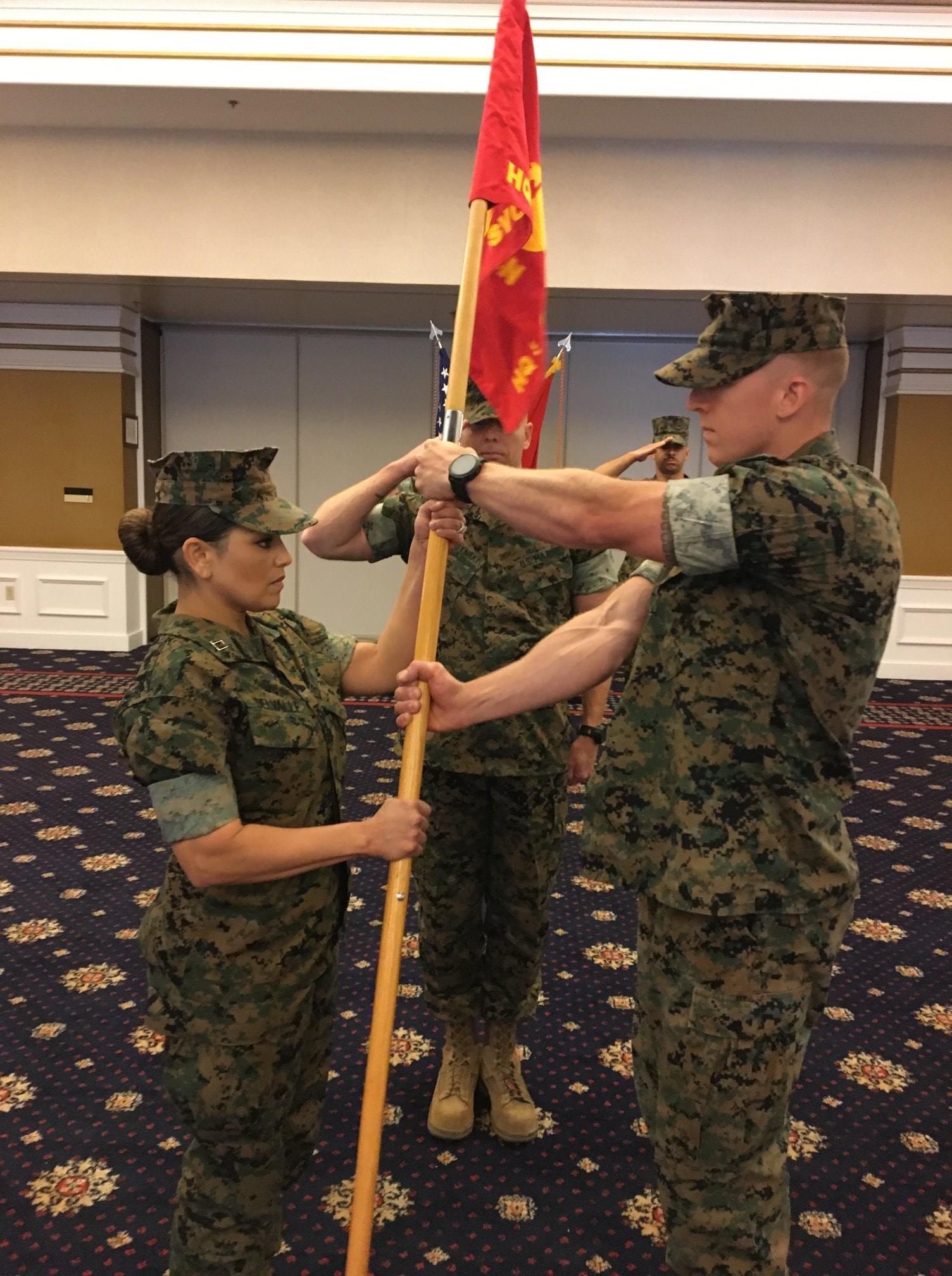 Headquarters and Service Battalion, Service Company

U.S. Marine Corps Capt. Dale A. Mortensen, transfers command of Service Company to Capt. Ana M. Devalle on June 12, 2020.