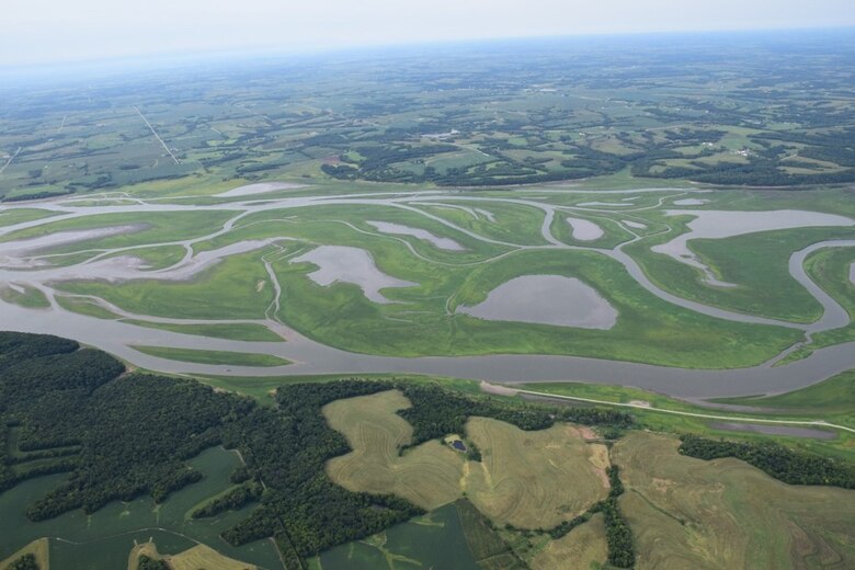 On the upstream end of Lake Red Rock where the Des Moines River flows into the reservoir, a web of small channels, known as a delta, provides prime feeding habitat for migrating shorebirds in late summer when water levels decrease.