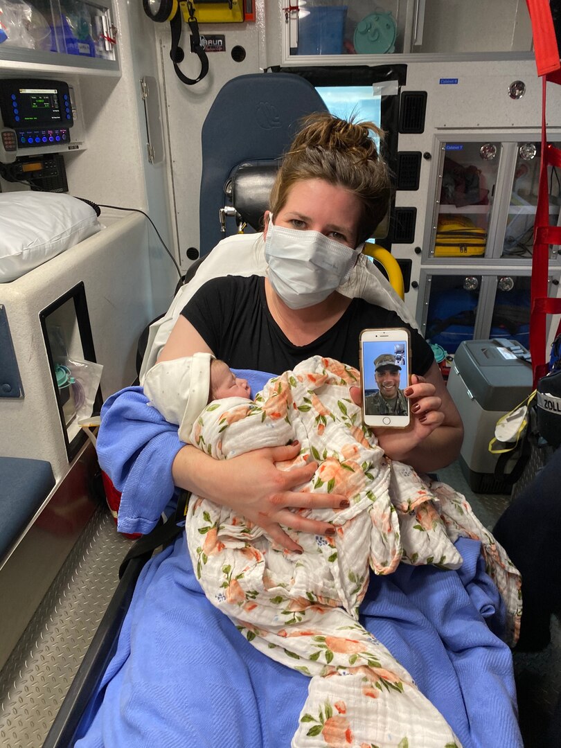 New York Army National Guard Maj. Michael C. Costello, a Guilderland, N.Y., resident deployed to the Middle East with the 42nd Infantry Division, missed the birth of his new daughter Siena Jude. But he was able to see her via smartphone video chat minutes after she was born.