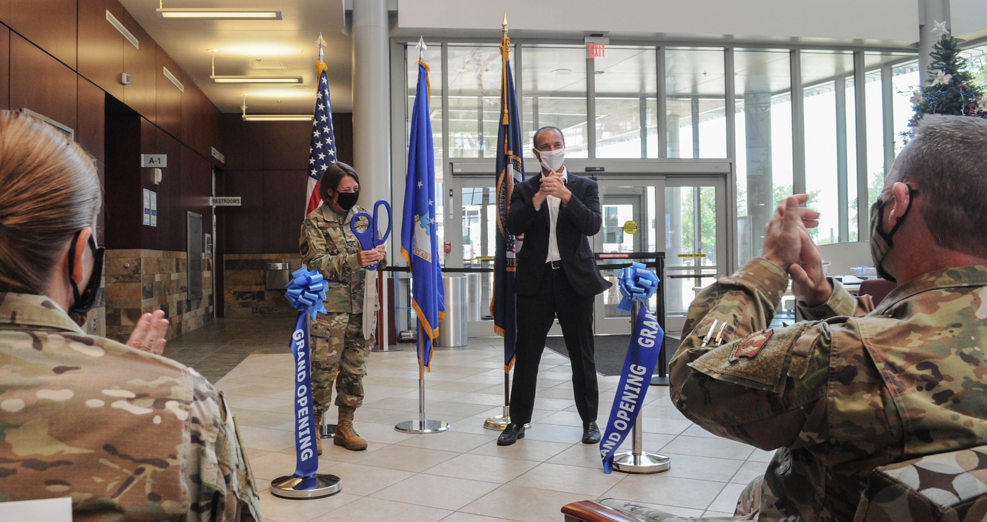 Col. Jennifer Trinkle, 72nd Medical Group commander, and Wade Vlosich, director of the Oklahoma City Veterans Affairs Health Care System, cut the ribbon opening the VA Primary Care Clinic at Tinker Air Force Base on June 15 at the 72nd Medical Group. This is the first VA clinic on base. This space allows for the care of all warriors and strengthens the partnership between military bases and the VA.