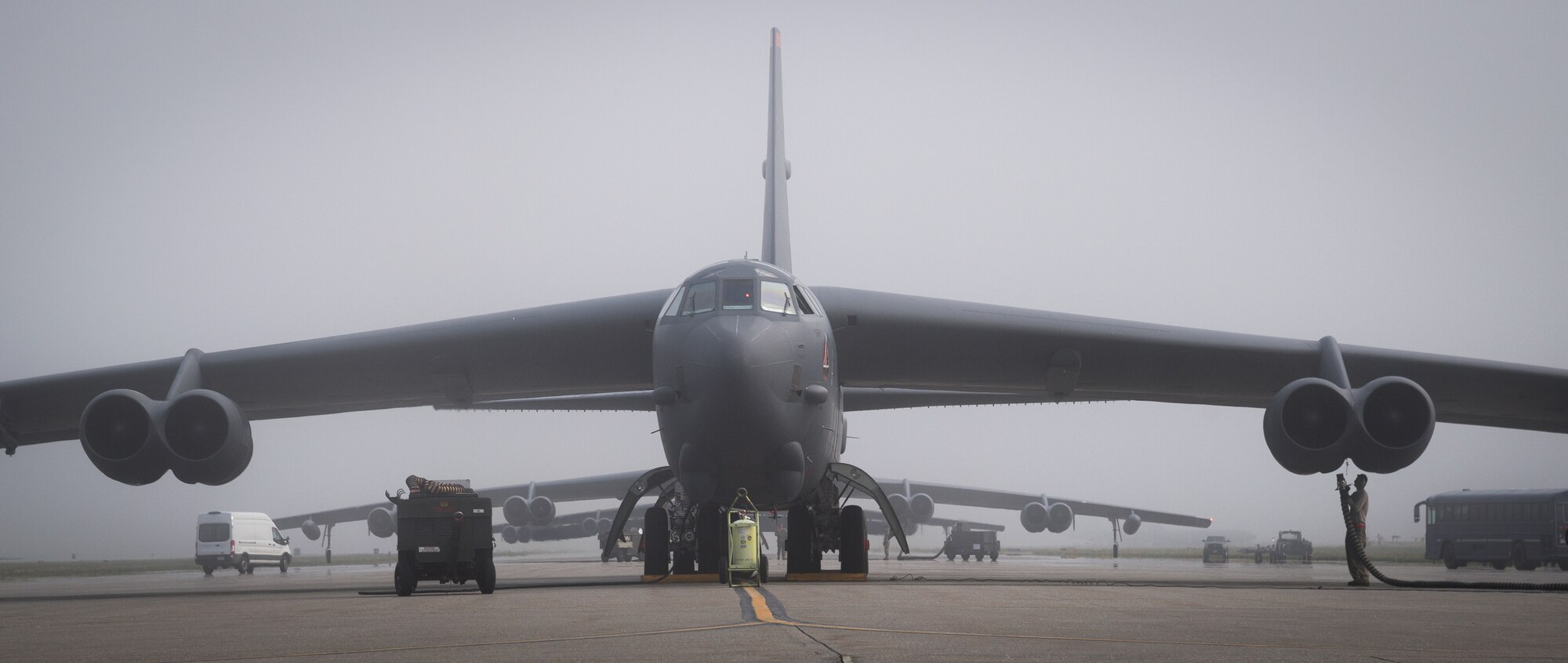 A B-52H Stratofortress deployed from Barksdale Air Force Base, La., prepares for take off from Eielson Air Force Base, Alaska, for a Bomber Task Force mission June 16, 2020. This Bomber Task Force brought B-52H Stratofortress bombers and 2nd Bomb Wing Airmen to the Indo-Pacific theater to test their ability to integrate and operate from a forward location. (U.S. Air Force photo by Senior Airman Lillian Miller)