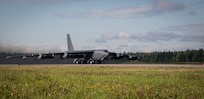 A B-52H Stratofortress deployed from Barksdale Air Force Base, La., takes off from Eielson Air Force Base, Alaska, for a Bomber Task Force mission, June 16, 2020. Strategic bomber missions demonstrate the credibility of our forces to address a diverse and uncertain security environment. (U.S. Air Force photo by Senior Airman Lillian Miller)