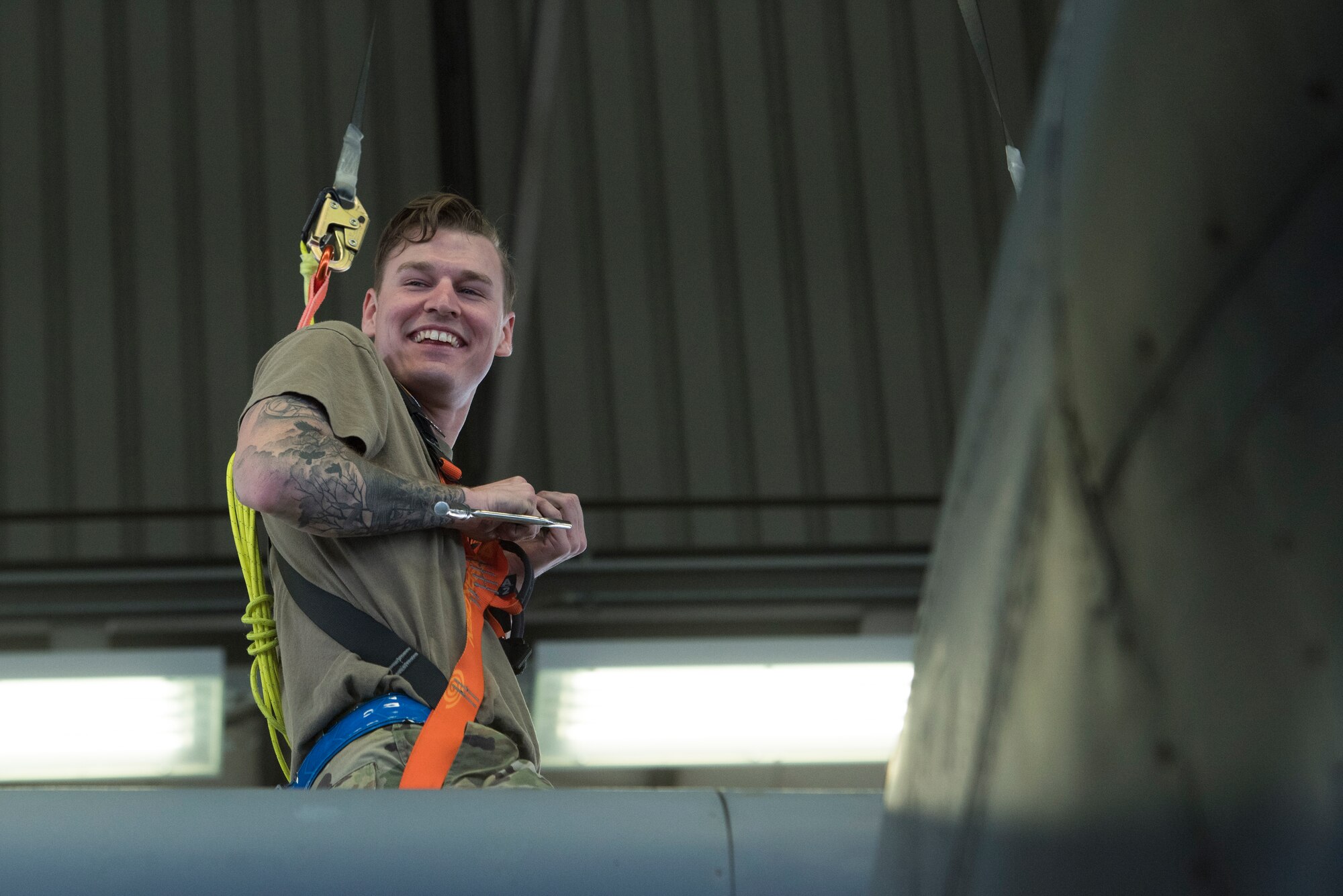 An Airman works on an aircraft.