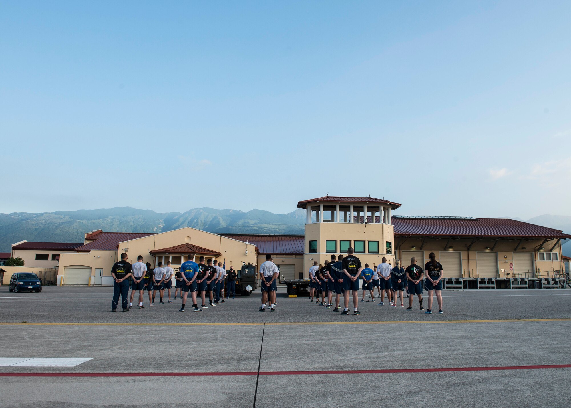 Members of the 724th Air Mobility Squadron participate in a memorial run at Aviano Air Base, Italy, June 18, 2020.