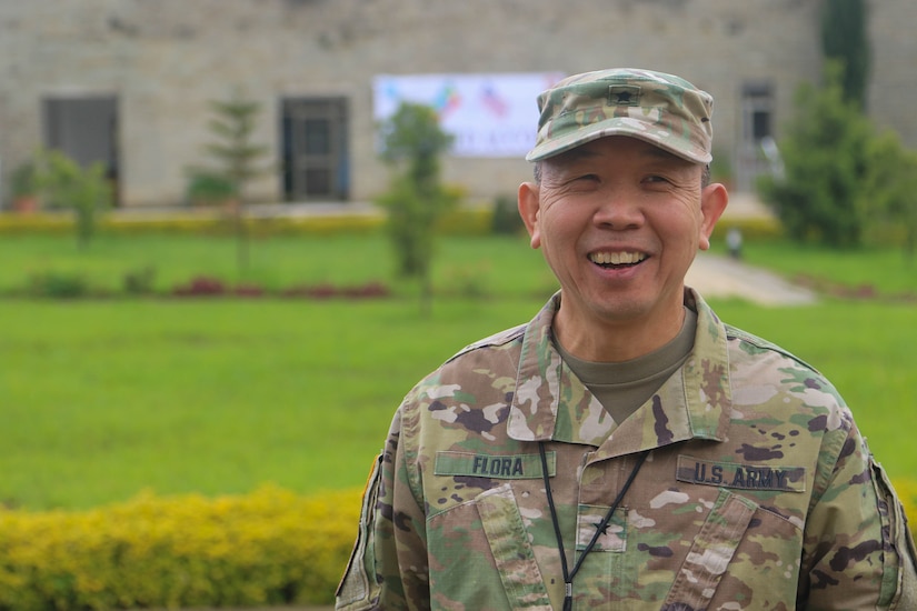Brig. Gen. Lapthe C. Flora, the U.S. Army Africa deputy commanding general and co-director for exercise Justified Accord 2019, stands outside of the Peace Support Training Center in Addis Ababa, Ethiopia, July 15, 2019.
