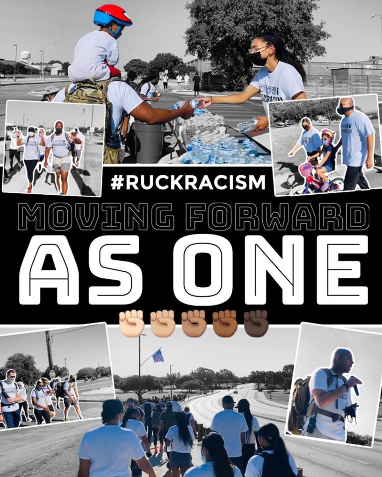 Graphic of photos from the Ruck Racism event on JBSA-Lackland hosted June 13, 2020.