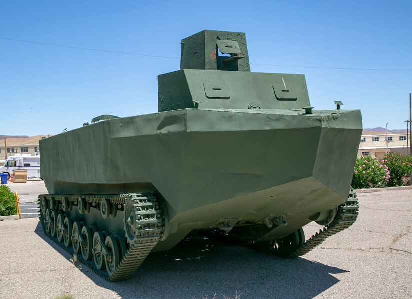 A Japanese landing vehicle sits in a parking lot.