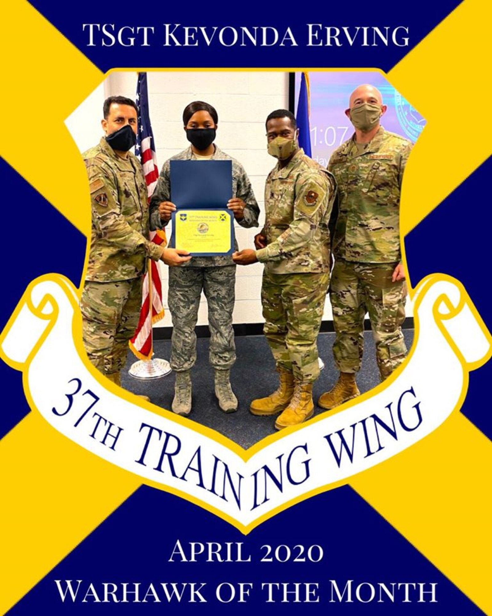 Photo graphic of the April 2020 Warhawk of the Month.