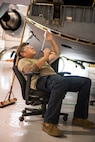 Staff Sgt. Kevin Cecil, a sheet metal technician for the 167th Maintenance Group, repairs corrosion in the cargo ramp of a C-17 Globemaster III aircraft, May 27, 2020, at the 167th Airlift Wing, Martinsburg, W.Va.