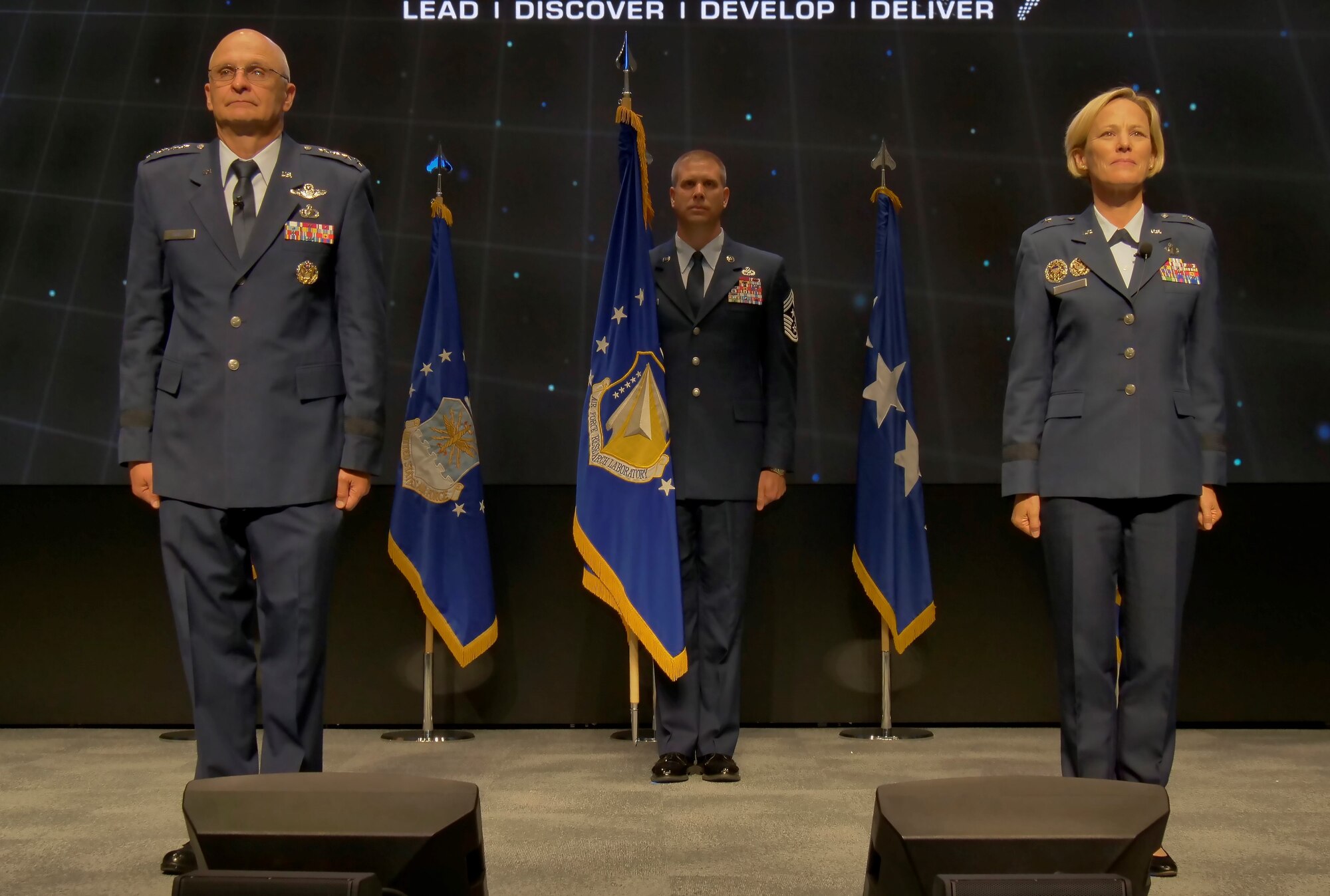 Gen. Arnold W. Bunch, commander, Air Force Materiel Command, presided over Brig. Gen. Heather L. Pringle’s assumption of command ceremony June 18 at the Air Force Institute of Technology’s Kenney Hall Auditorium. (U.S. Air Force Photo/Keith Lewis)