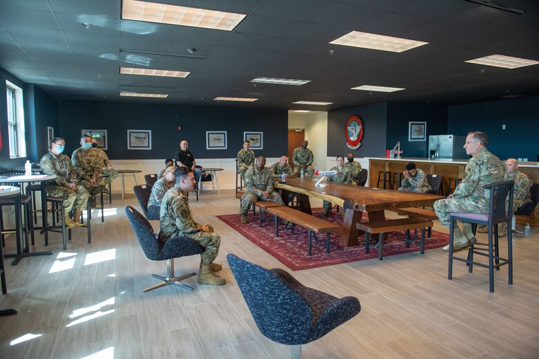 Gen. David Goldfein, chief of staff of the Air Force, listens to the stories of Airmen personally affected by the COVID-19 pandemic at Joint Base Lewis-McChord, Wash., June 18, 2020. During his tour of Team McChord, Goldfein visited the Western Air Defense Sector, 62nd Maintenance Squadron, 62nd Aircraft Maintenance Squadron and the 7th and 4th Airlift Squadrons to see how their mission shave been impacted by COVID-19. (U.S. Air Force photo by Senior Airman Sara Hoerichs)