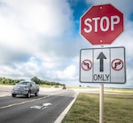 New “no-turn” signage has been added to an existing stop sign at the South ramp taxiway at Joint Base San Antonio-Randolph. Operation Echo is a 12th Operations Support Squadron effort to bring down vehicle runway incursions.