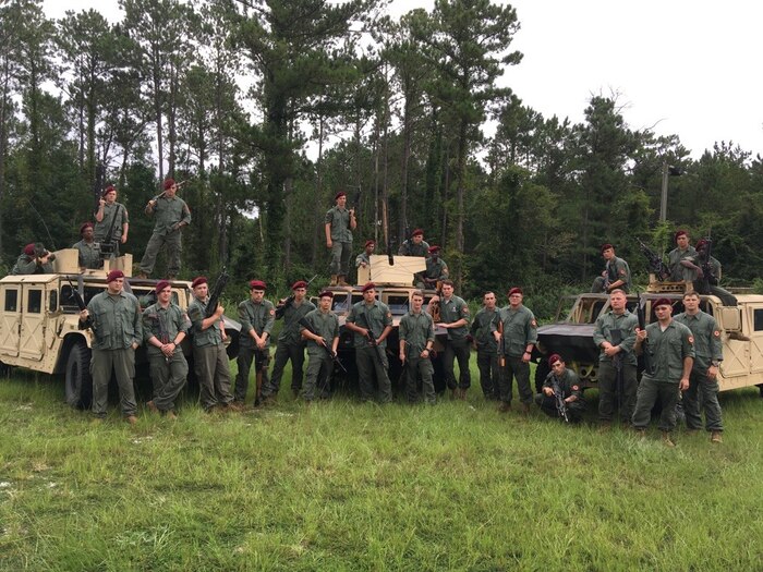 Soldiers of the 3rd Squadron, 16th US Cavalry Regiment, pose for a photo as opposition Donovian forces, 21 December 2018. Two support platoons from 3rd Squadron, 16th US Cavalry Regiment, have transformed from standard threat emulators into a thinking enemy.